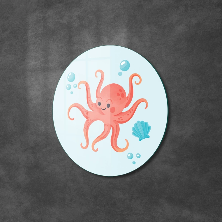 Vivantes Circle Glass Wall Art in 12" Diameter-Cute Octopus