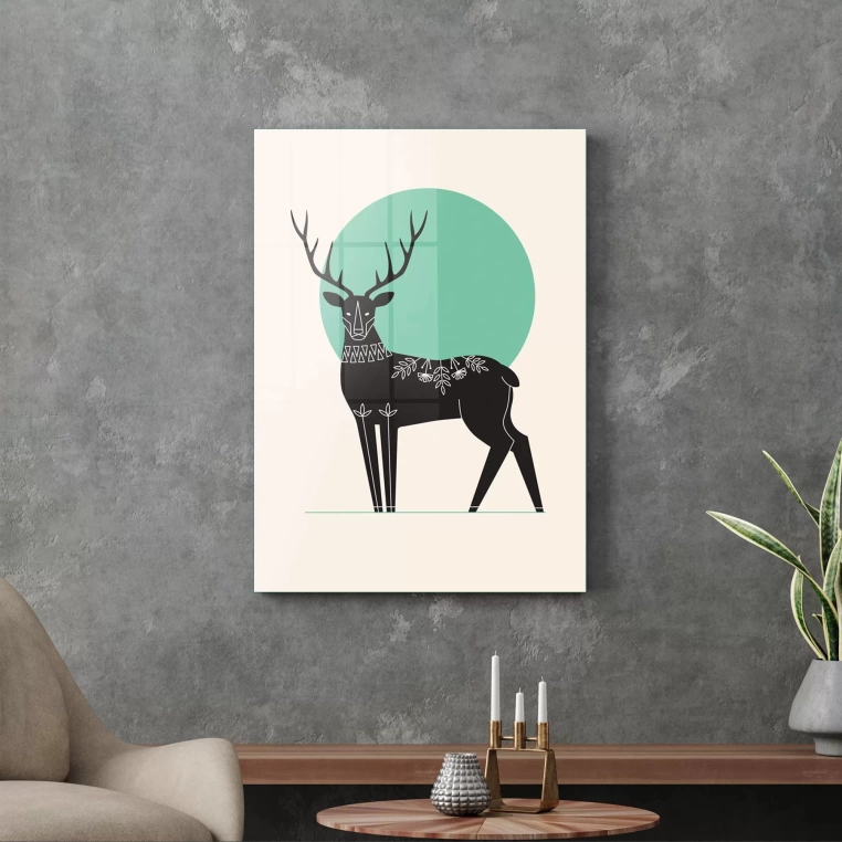 Vivantes Tempered Glass Wall Art - Black Deer