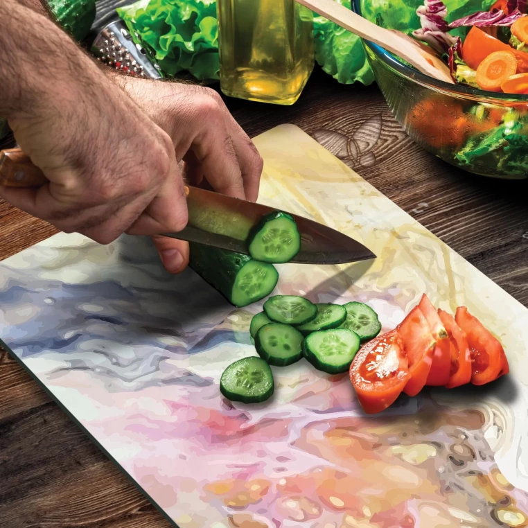 Tempered Glass Cutting Board - Colorful Marble