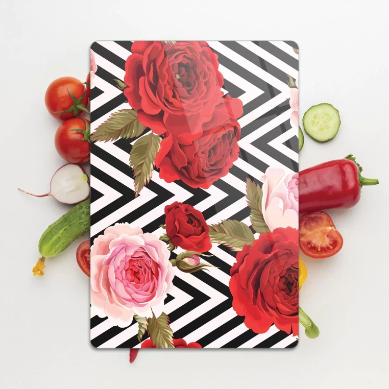 Tempered Glass Cutting Board - Mix Roses