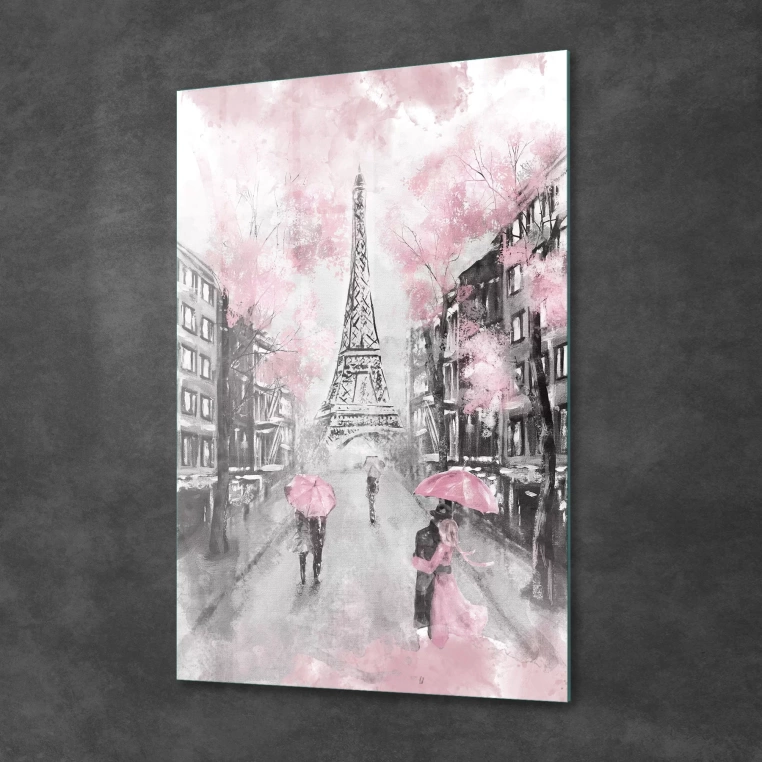 Vivantes Tempered Glass Wall Art - Paris in Pink