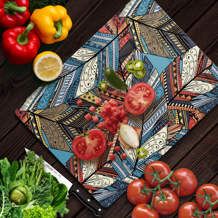 Tempered Glass Cutting Board - Colored Feathered