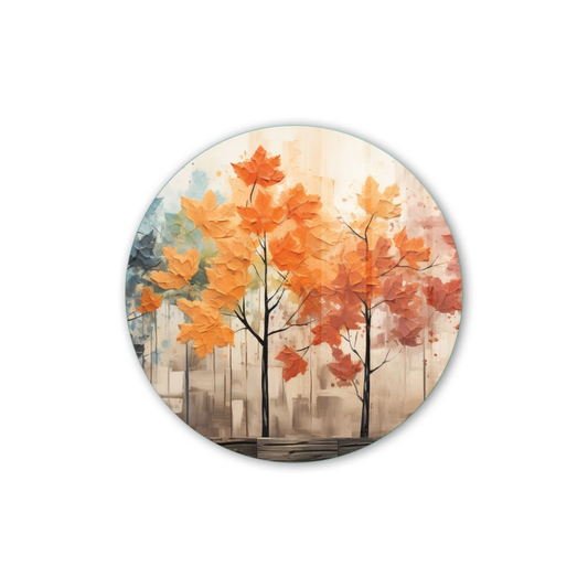 Vivantes Circle Glass Wall Art in 12" Diameter-Trees in Fall