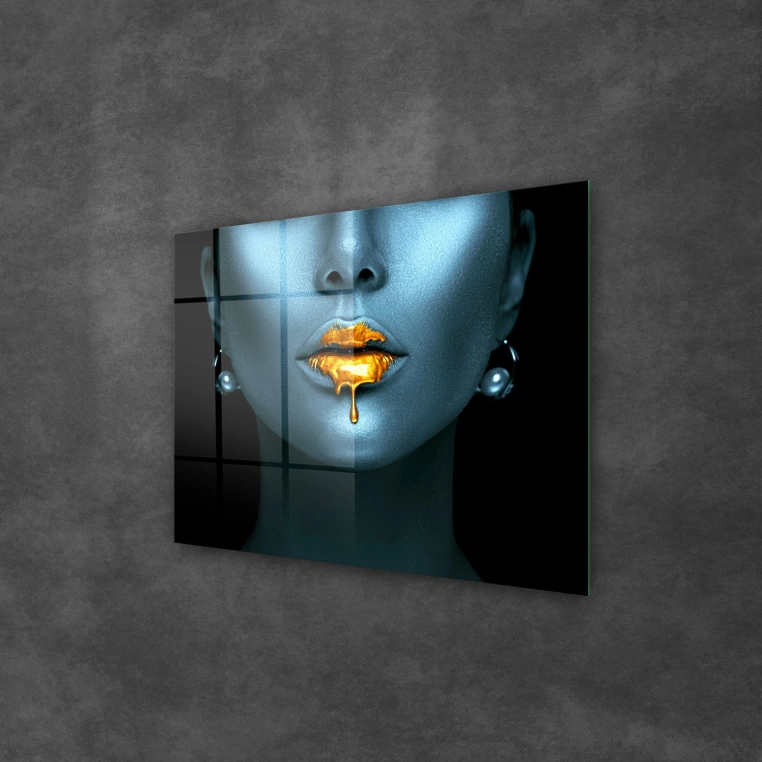 Vivantes Tempered Glass Wall Art - Golden leaking mouth