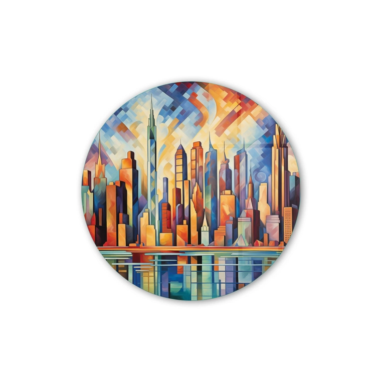 Vivantes Circle Glass Wall Art in 12" Diameter-Retro City