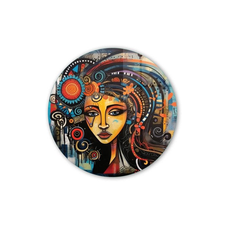 Vivantes Circle Glass Wall Art in 12" Diameter-Mayan Girl