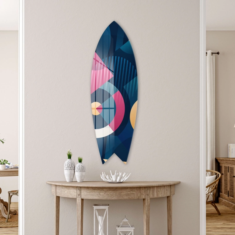 Vivantes Decorative Surfing Board in 4mm Tempered Glass-Navy Art