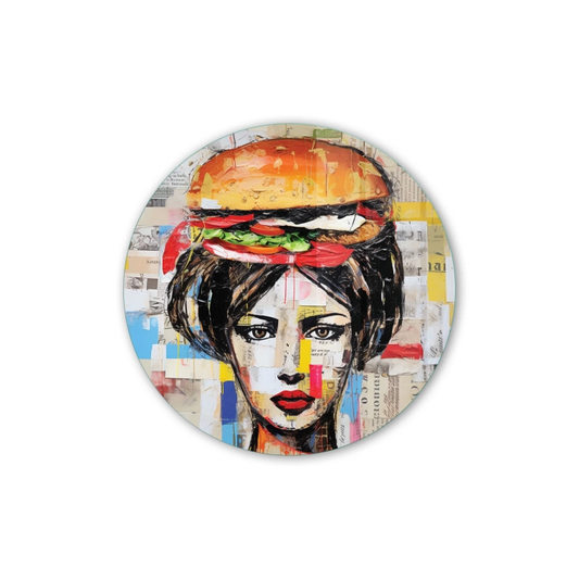 Vivantes Circle Glass Wall Art in 12" Diameter-Retro WomanBurger