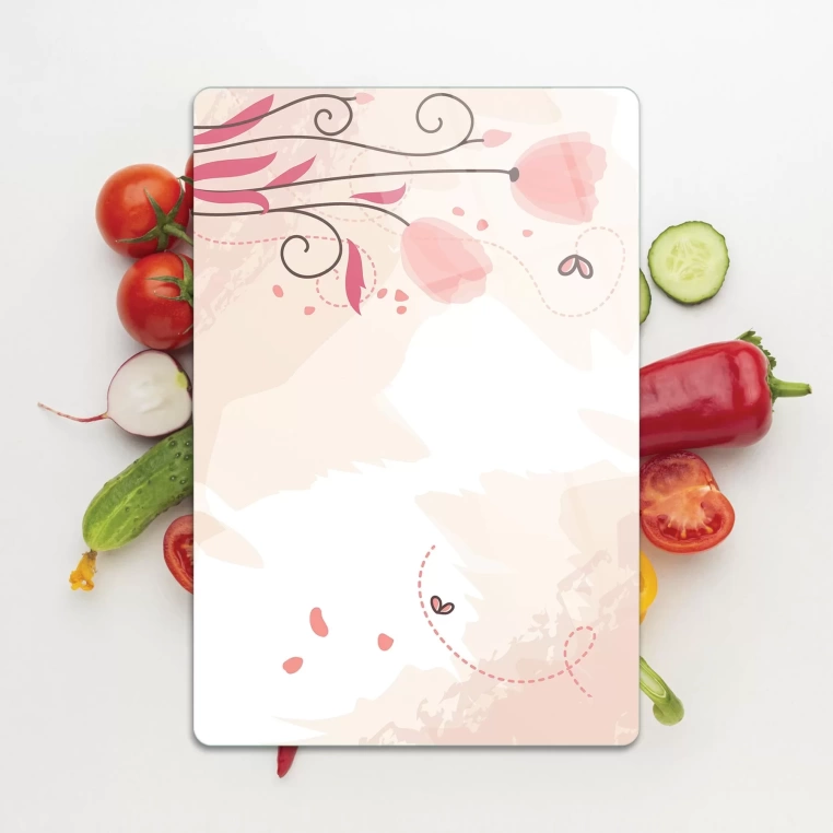 Tempered Glass Cutting Board - Pastel Tulips With Butterflies