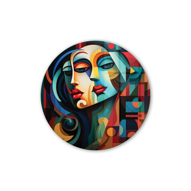 Vivantes Circle Glass Wall Art in 12" Diameter-Retro Girl