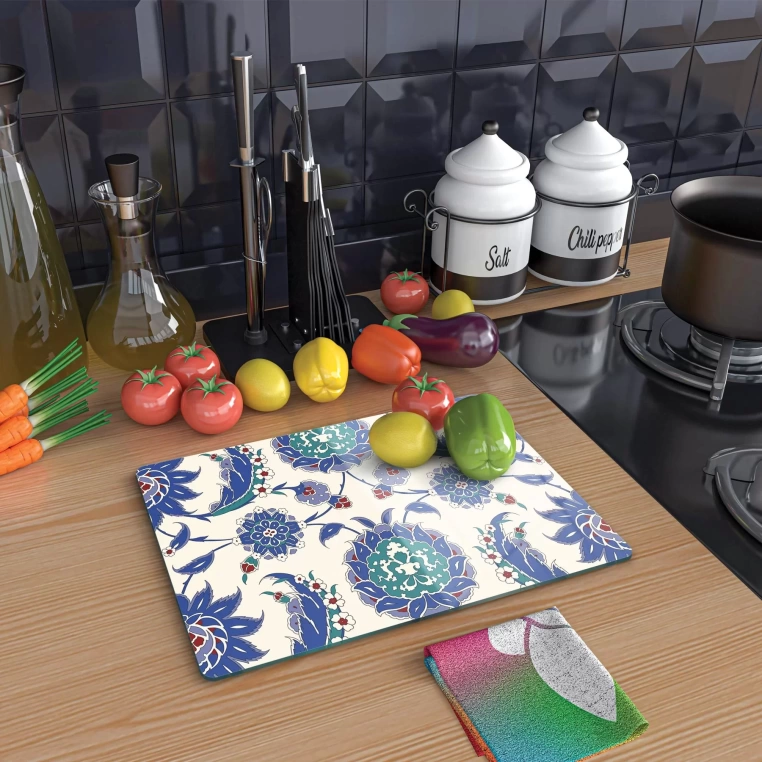 Tempered Glass Cutting Board - Turkish Vined Tiles