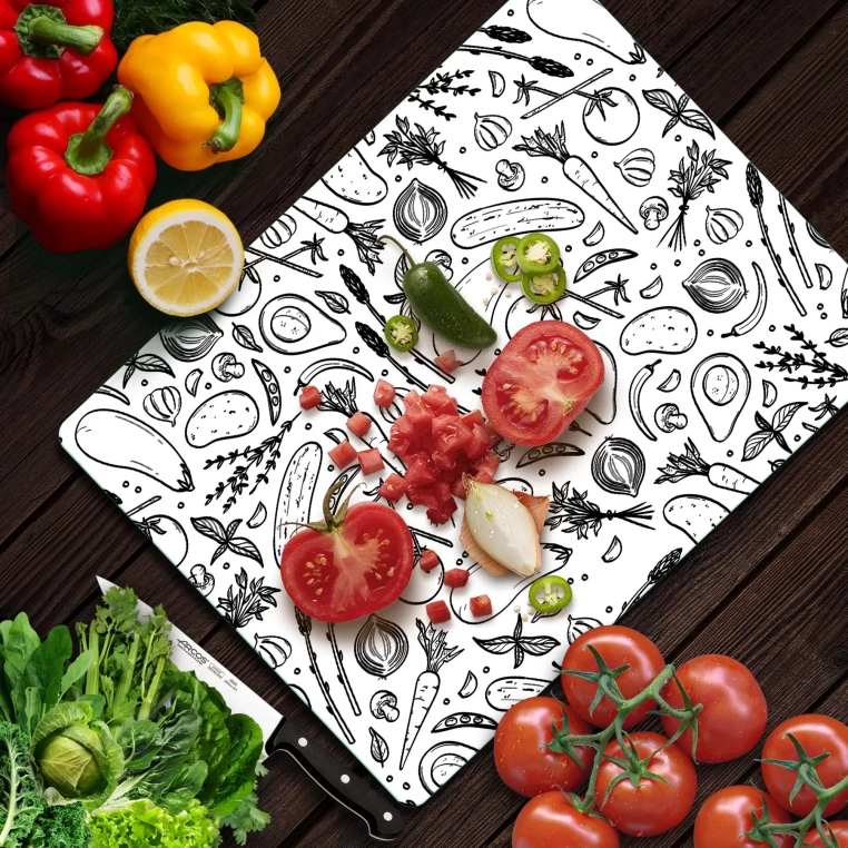 Tempered Glass Cutting Board - Vegan Board Black&White