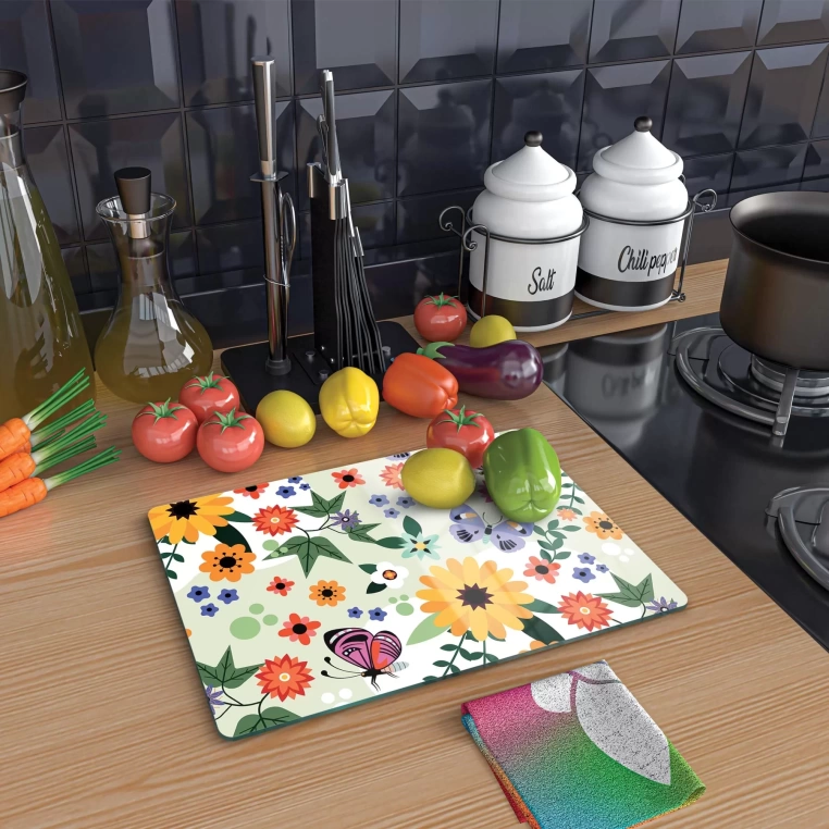 Tempered Glass Cutting Board - Summer and Butterflies