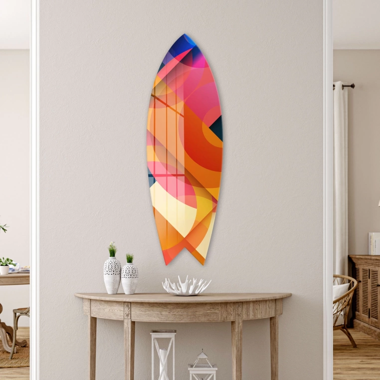 Vivantes Decorative Surfing Board in 4mm Tempered Glass-Pinky Art