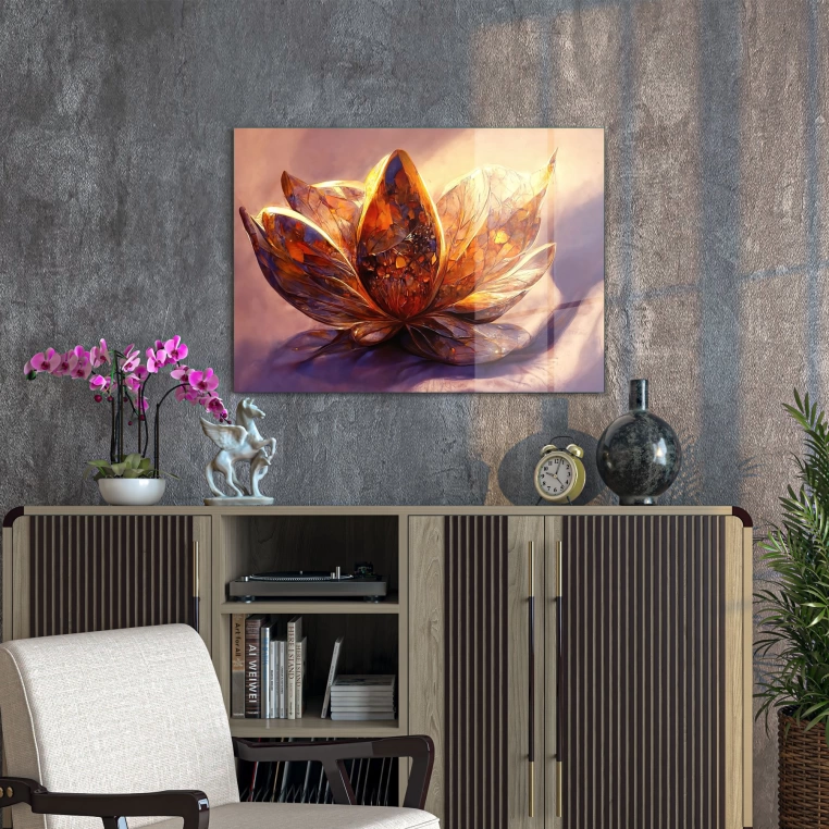 Vivantes Tempered Glass Wall Art - Golden blossom