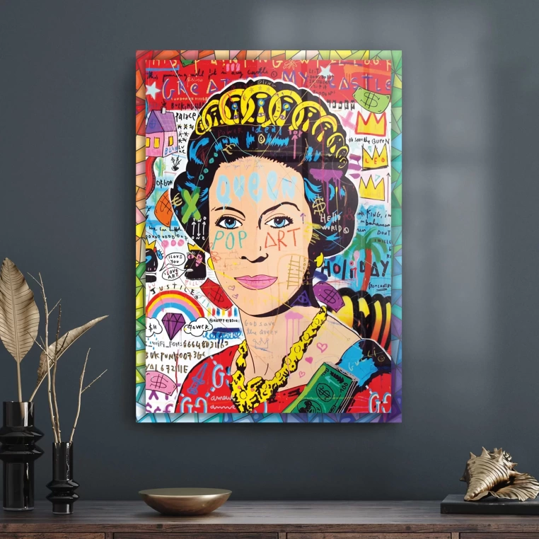 Vivantes Tempered Glass Wall Art - Pop Art Queen of England