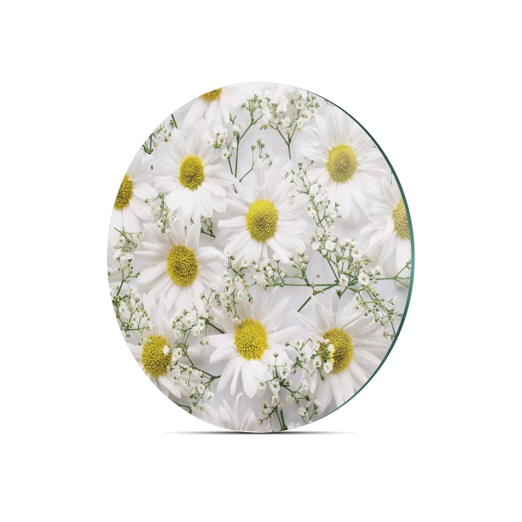 Tempered 12 inch Round Glass Cutting Board - Daisies