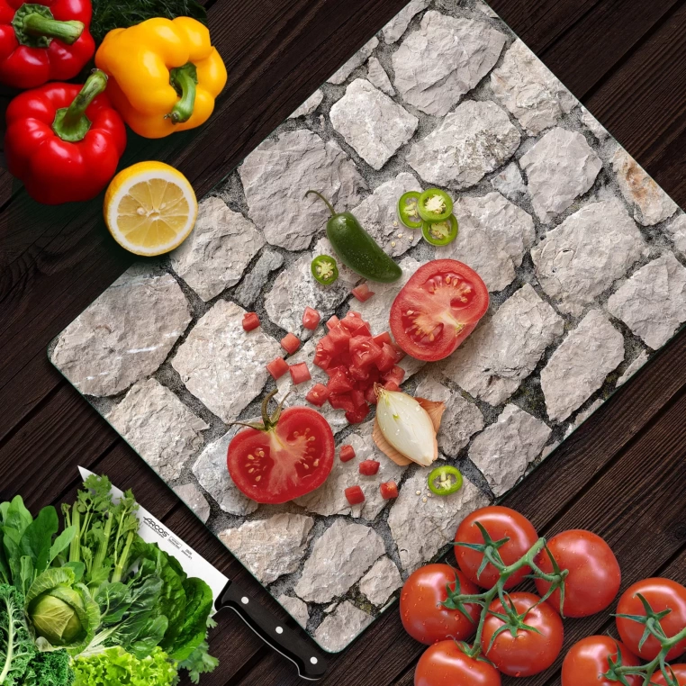 Tempered Glass Cutting Board - Stone Wall