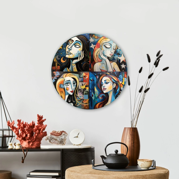 Vivantes Circle Glass Wall Art in 12" Diameter-Sad Girls