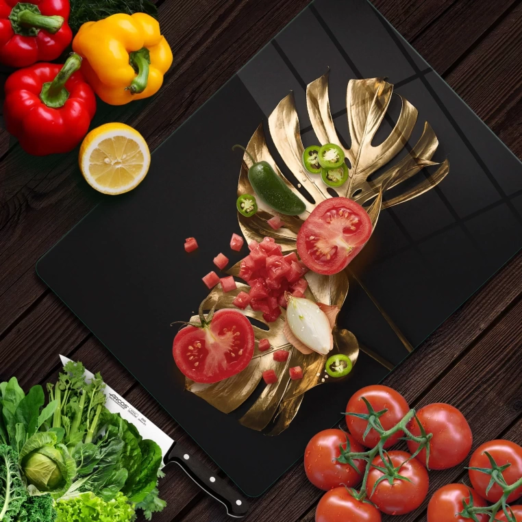 Tempered Glass Cutting Board - Golden Leaves