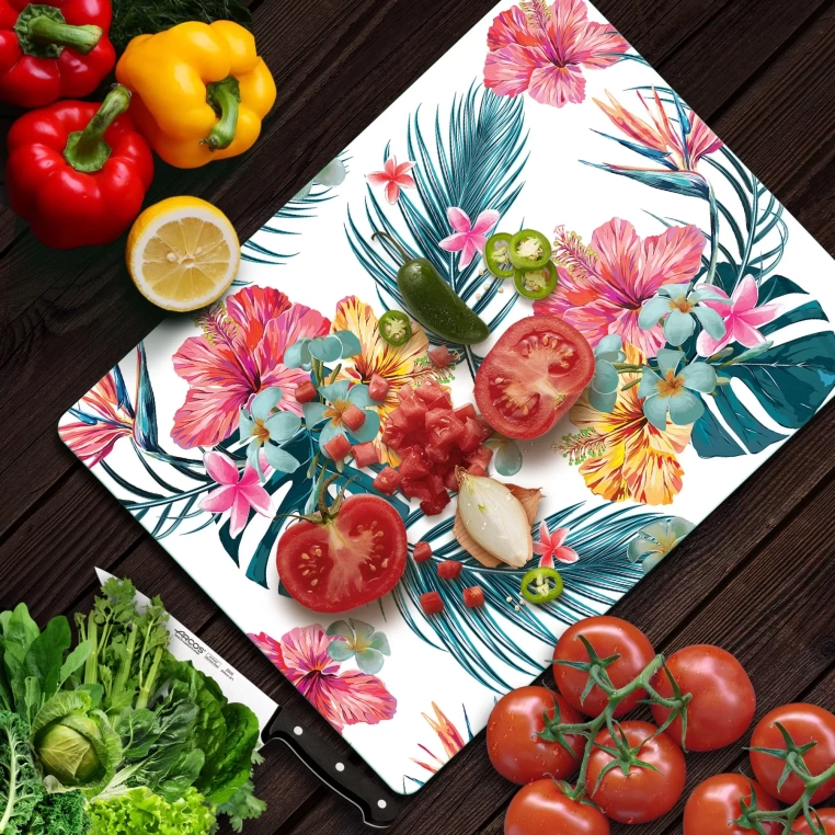 Tempered Glass Cutting Board - Tropical Flowers