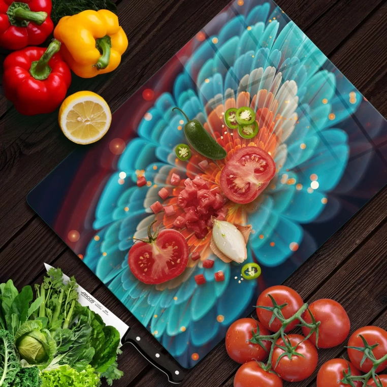 Tempered Glass Cutting Board - Digi Flower