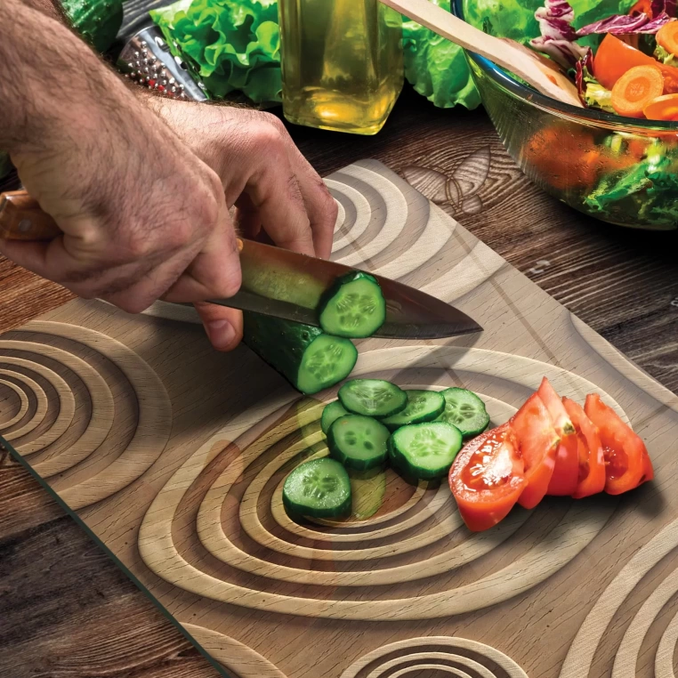 Tempered Glass Cutting Board - Wood Geo