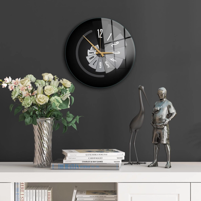 Vivantes Decorative Glass 12 inch Wall Clock Black Retro 2