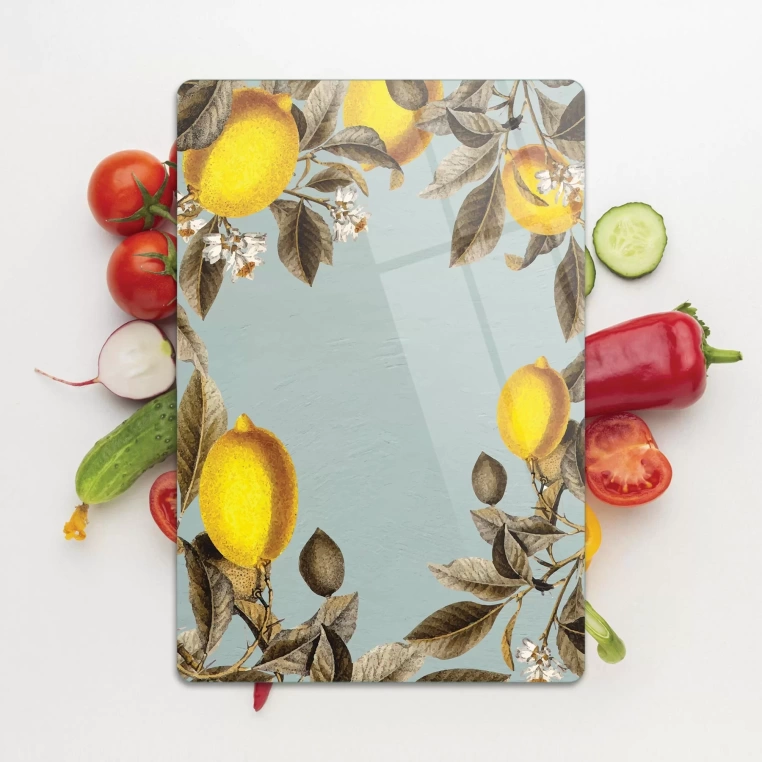 Tempered Glass Cutting Board - Retro Lemon