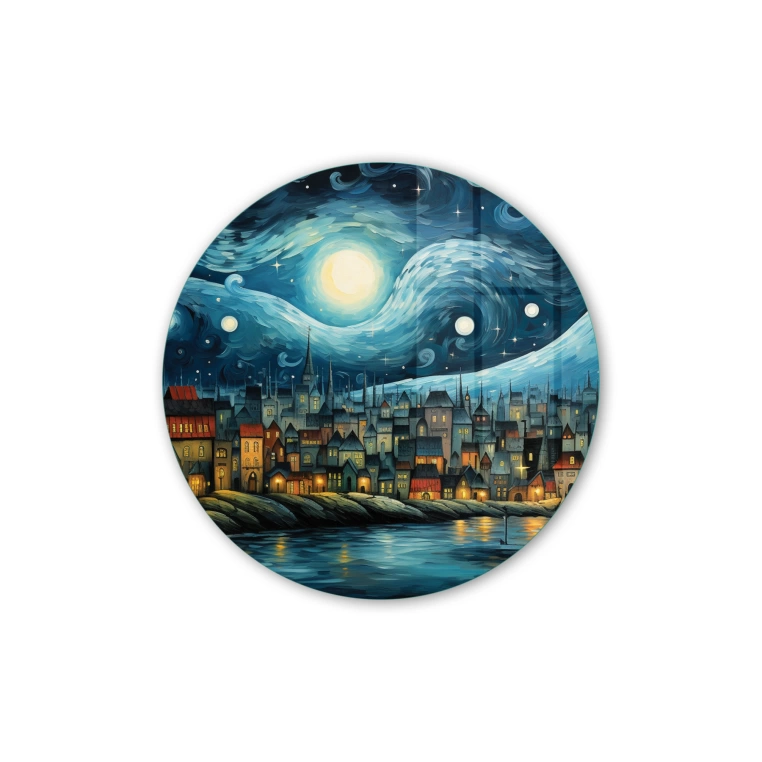 Vivantes Circle Glass Wall Art in 12" Diameter-Swedish Village