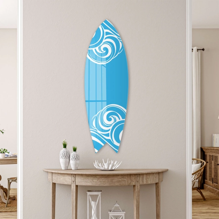 Vivantes Decorative Surfing Board in 4mm Tempered Glass-Light Waves