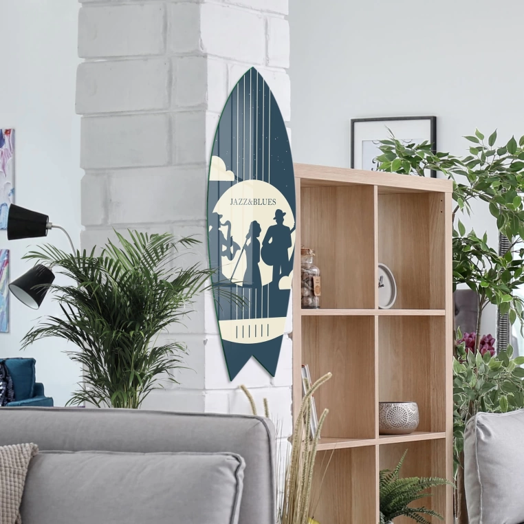 Vivantes Decorative Surfing Board in 4mm Tempered Glass-Jazz and Blues