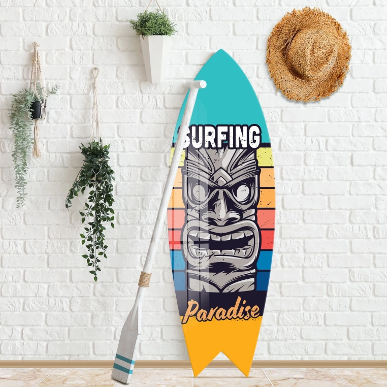 Vivantes Decorative Surfing Board in 4mm Tempered Glass-Surfing Paradise