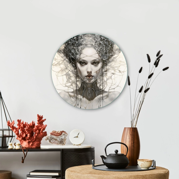 Vivantes Circle Glass Wall Art in 12" Diameter-Brunette Art