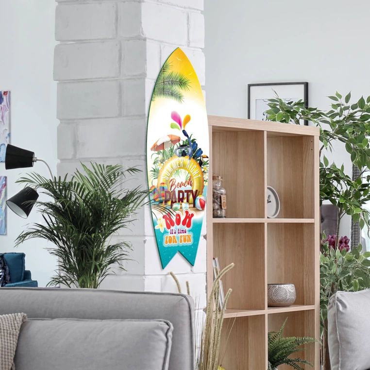 Vivantes Decorative Surfing Board in 4mm Tempered Glass-Beach Party