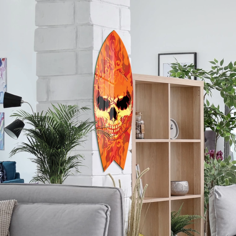 Vivantes Decorative Surfing Board in 4mm Tempered Glass-Hot Skull