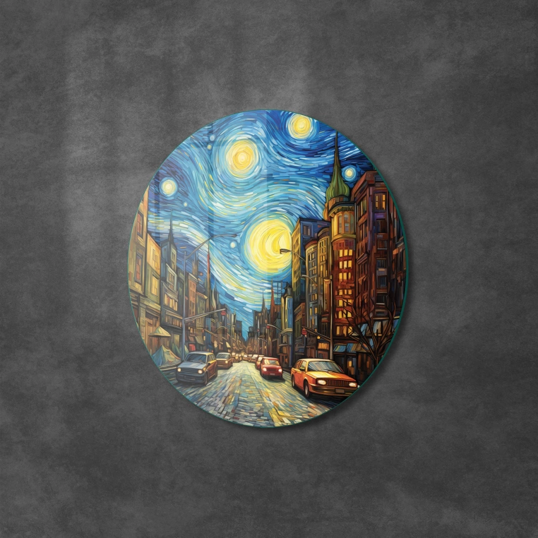 Vivantes Circle Glass Wall Art in 12" Diameter-Street in Amsterdam