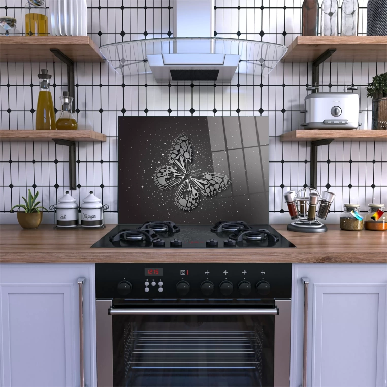 Vivantes Stove Back Tempered Glass Protector-Black Butterfly