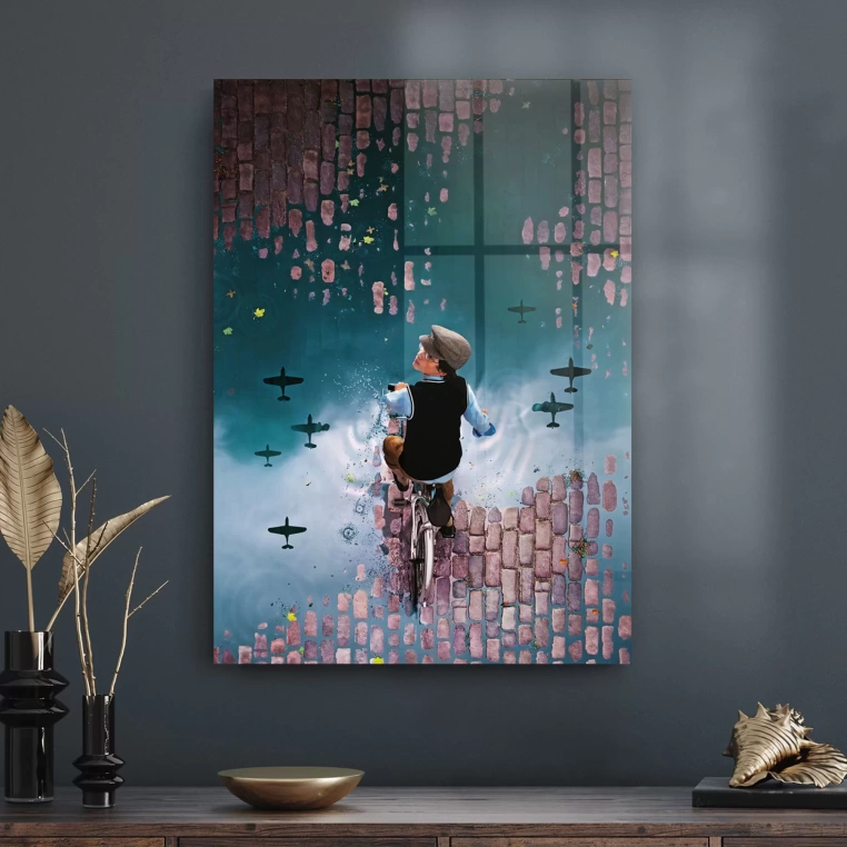 Vivantes Tempered Glass Wall Art - Kid on a Bike