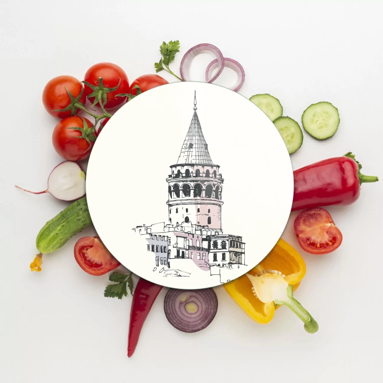 Tempered 12 inch Round Glass Cutting Board - Galata Tower