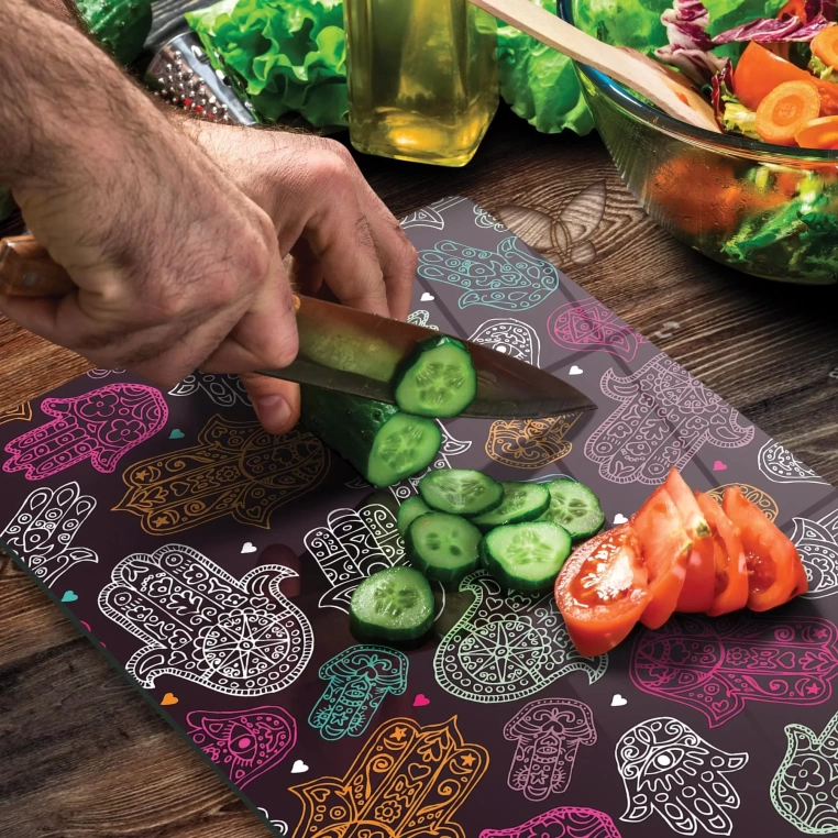 Tempered Glass Cutting Board - Hamsa Hand