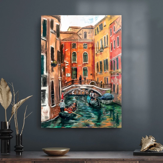 Vivantes Tempered Glass Wall Art - Venice Gondolas