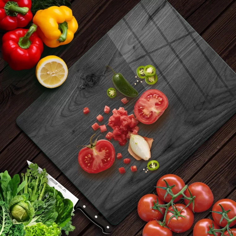 Tempered Glass Cutting Board - Dark Wood