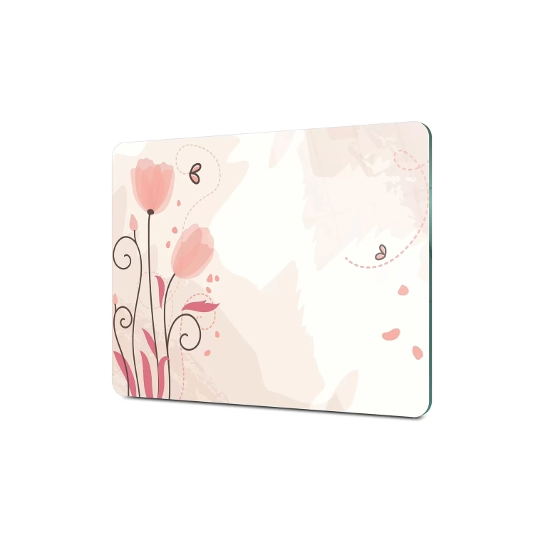 Tempered Glass Cutting Board - Pastel Tulips With Butterflies