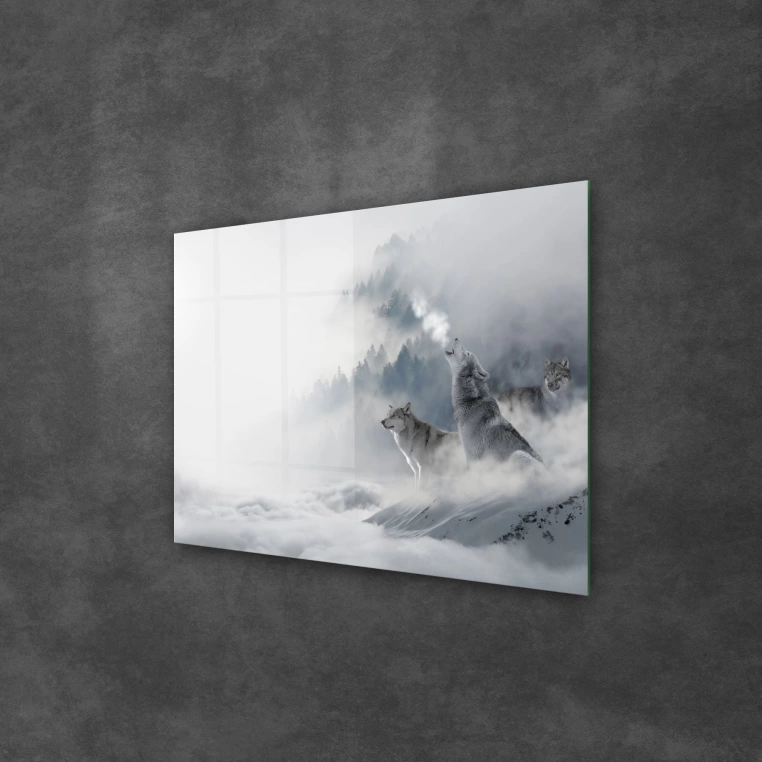 Vivantes Tempered Glass Wall Art - Snow wolves