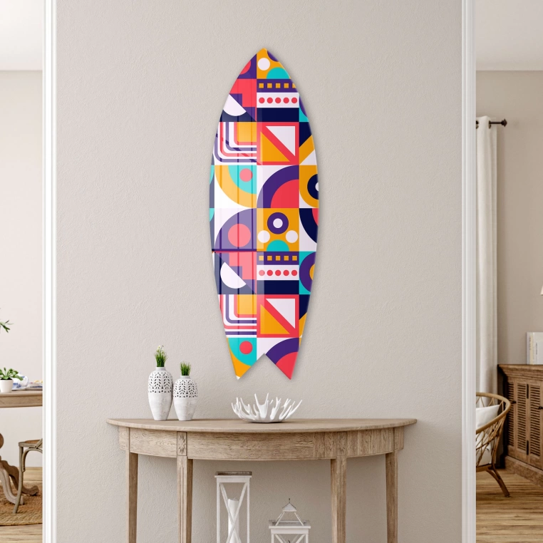 Vivantes Decorative Surfing Board in 4mm Tempered Glass-Mix Retro