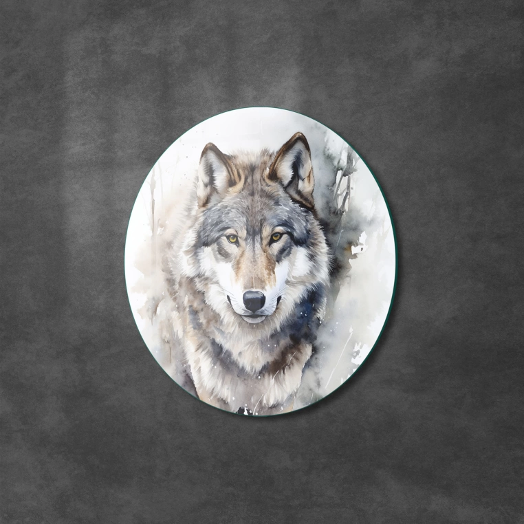 Vivantes Circle Glass Wall Art in 12" Diameter-Straight Wolf