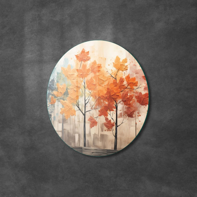 Vivantes Circle Glass Wall Art in 12" Diameter-Trees in Fall