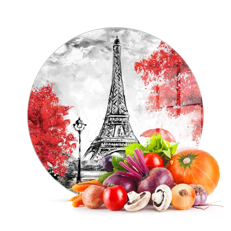 Tempered 12 inch Round Glass Cutting Board - Fall in Paris