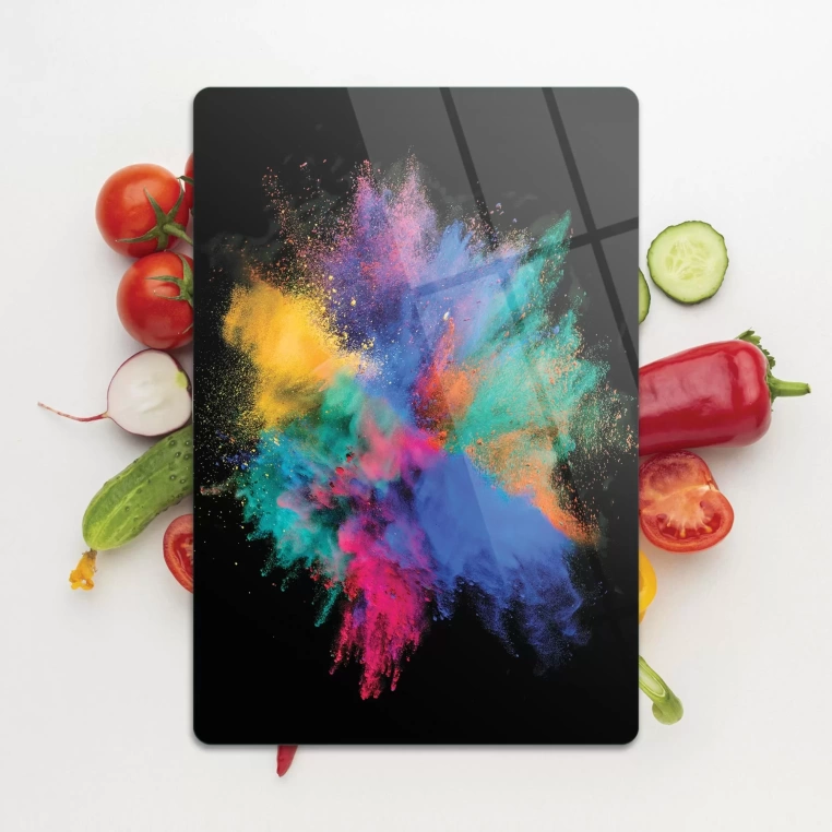 Tempered Glass Cutting Board - Rainbow Powder Splash